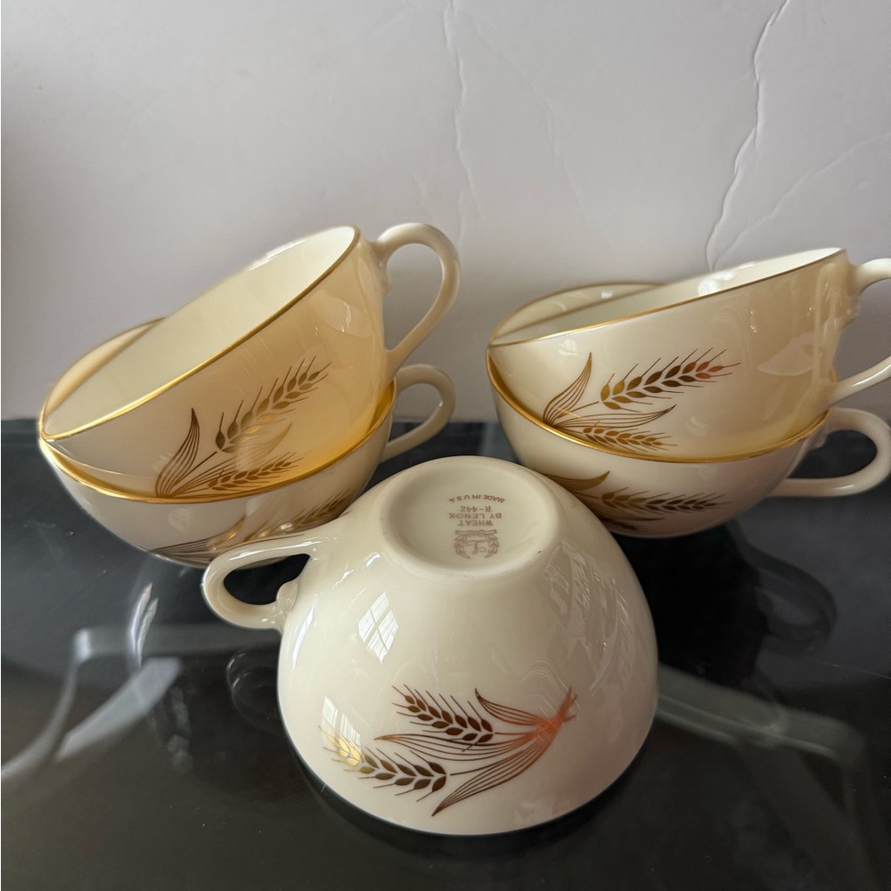 Lenox Cream and Gold Tea cups with Elegant Wheat Design